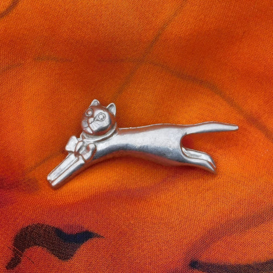 Cat Brooch, (Leaping Design), Handcast Pewter, Polished Finish