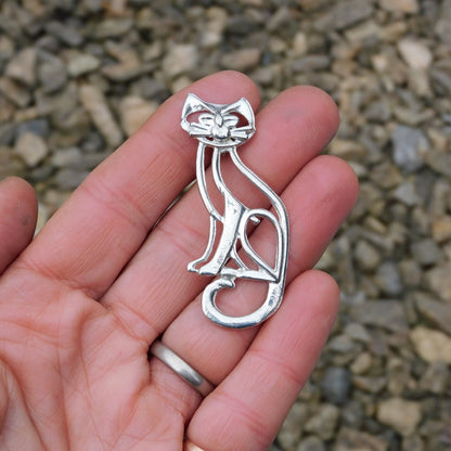 Cat Brooch, (Open Design), Handcast Pewter, Polished Finish