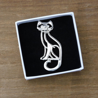 Cat Brooch, (Open Design), Handcast Pewter, Polished Finish