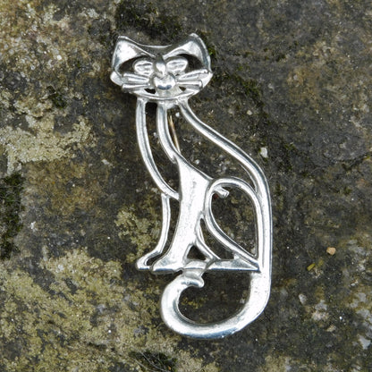 Cat Brooch, (Open Design), Handcast Pewter, Polished Finish