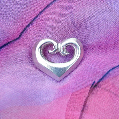 Koru Heart Brooch, Handcast Pewter, Polished Finish
