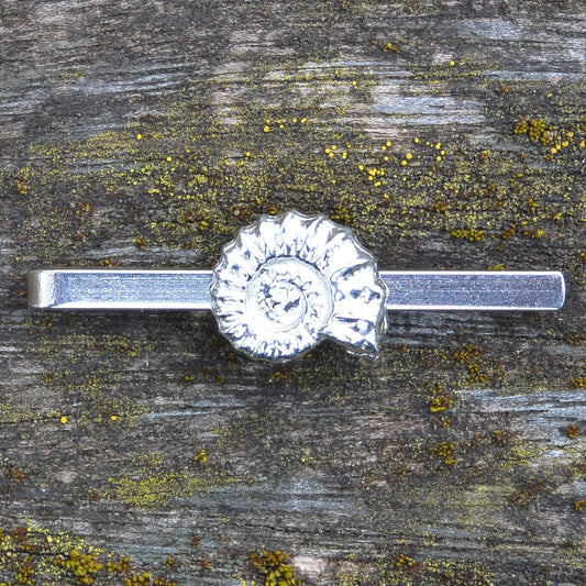 Ammonite Tie Clip, Handcast Pewter Tie Clip, Polished Finish
