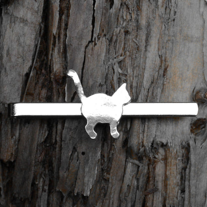 Cat Tie Clip, Standing Cat, Handcast Pewter Tie Clip, Polished Finish