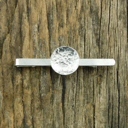 Hammered Circle Tie Clip, Handcast Pewter Tie Clip, Polished Finish