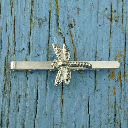 Dragonfly Tie Clip (3D Design), Handcast Pewter Tie Clip, Polished Finish