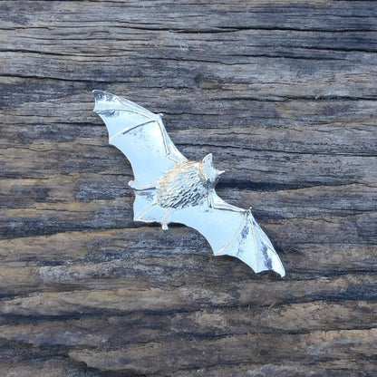 Bat Brooch, Handcast Pewter, Polished Finish