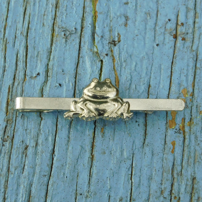 Frog Tie Clip, Handcast Pewter Tie Clip, Polished Finish