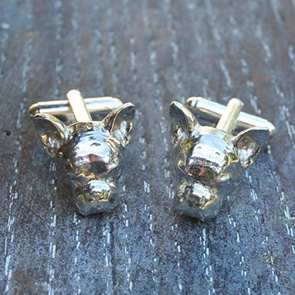 French Bull French Bulldog Head Cufflinks, Handcast Pewter Cufflinks, Polished Finish