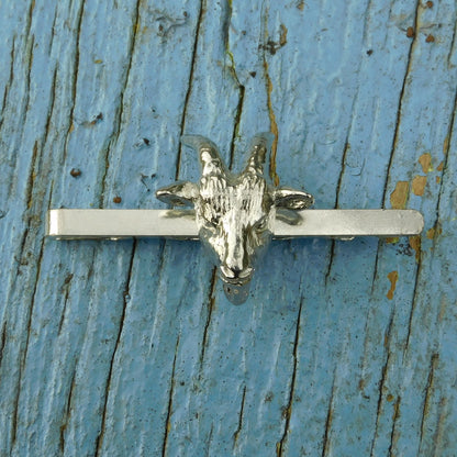Goat Head Tie Clip (Larger), Handcast Pewter Tie Clip, Polished Finish