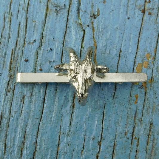 Goat Head Tie Clip (Larger), Handcast Pewter Tie Clip, Polished Finish