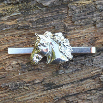 Horse Head Tie Clip (Profile Design), Handcast Pewter Tie Clip, Polished Finish