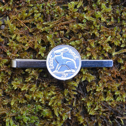 Irish Threepence Coin Tie Clip, Handcast Pewter Tie Clip, Polished Finish