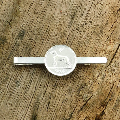 Irish Sixpence Coin Tie Clip, Handcast Pewter Tie Clip, Polished Finish