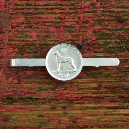 Irish Sixpence Coin Tie Clip, Handcast Pewter Tie Clip, Polished Finish