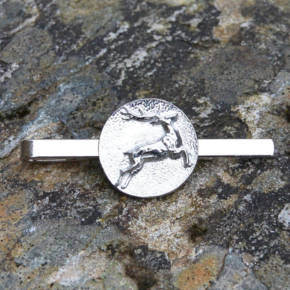 Leaping Stag Tie Clip, Handcast Pewter Tie Clip, Polished Finish