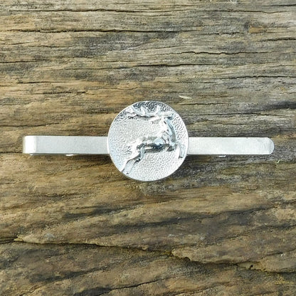 Leaping Stag Tie Clip, Handcast Pewter Tie Clip, Polished Finish