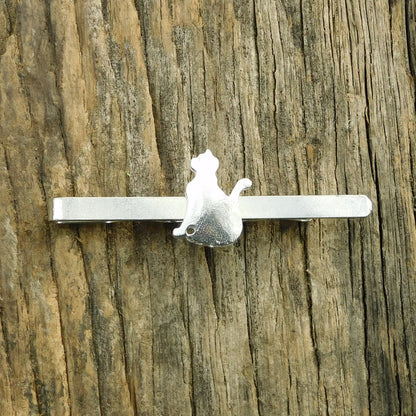 Sitting Cat Tie Clip, Handcast Pewter Tie Clip, Polished Finish
