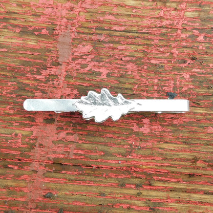 Oak Leaf Tie Clip (Medium), Handcast Pewter Tie Clip, Polished Finish