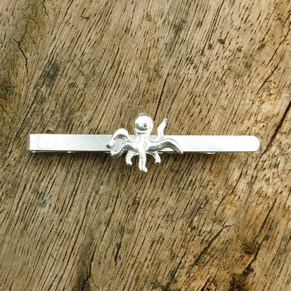 Octopus Tie Clip, Handcast Pewter Tie Clip, Polished Finish