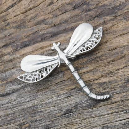 Dragonfly Brooch (Lacy Wing Design), Handcast Pewter Brooch, Polished Finish