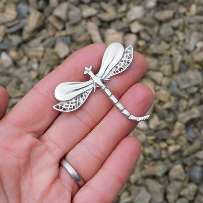 Dragonfly Brooch (Lacy Wing Design), Handcast Pewter Brooch, Polished Finish