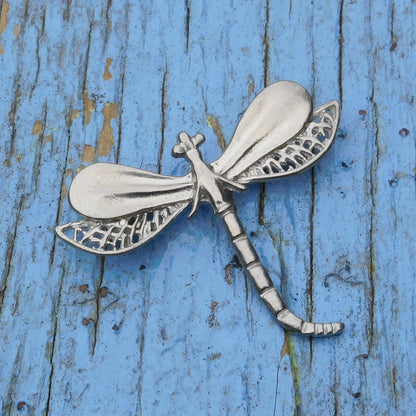 Dragonfly Brooch (Lacy Wing Design), Handcast Pewter Brooch, Polished Finish