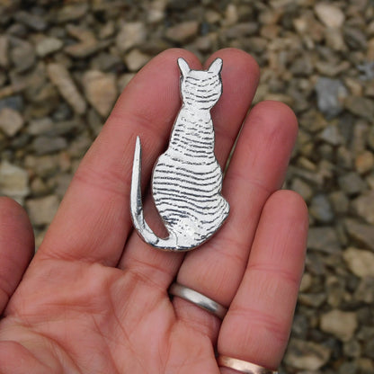 Cat Brooch, (Sitting Design), Handcast Pewter, Polished Finish