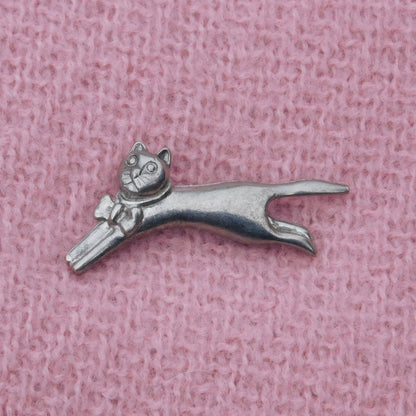 Cat Brooch, (Leaping Design), Handcast Pewter, Polished Finish
