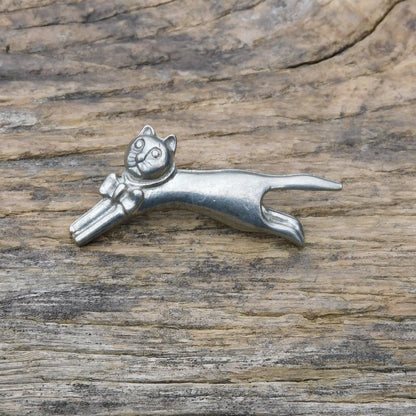 Cat Brooch, (Leaping Design), Handcast Pewter, Polished Finish