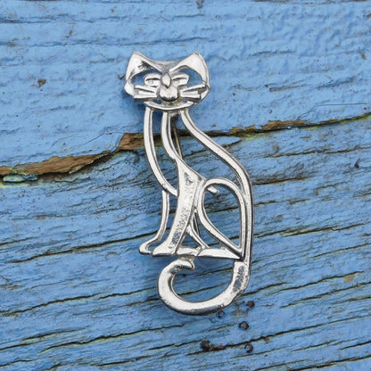 Cat Brooch, (Open Design), Handcast Pewter, Polished Finish