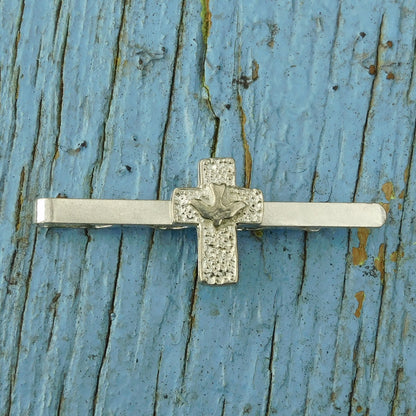 Cross and Dove Tie Clip, Handcast Pewter Tie Clip, Polished Finish