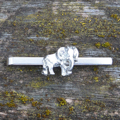 Elephant Tie Clip, Handcast Pewter Tie Clip, Polished Finish