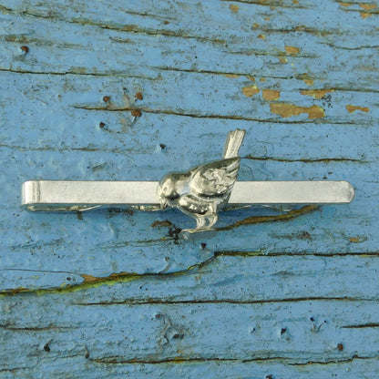 Robin Tie Clip (Alternative Design), Handcast Pewter Tie Clip, Polished Finish