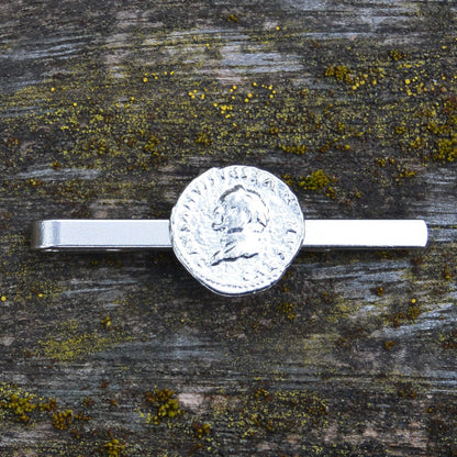 Roman Coin Tie Clip, Handcast Pewter Tie Clip, Polished Finish