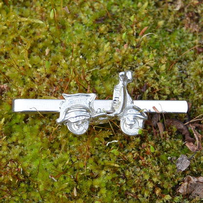 Vintage Scooter Tie Clip (Classic Scooter Design), Handcast Pewter Tie Clip, Polished Finish