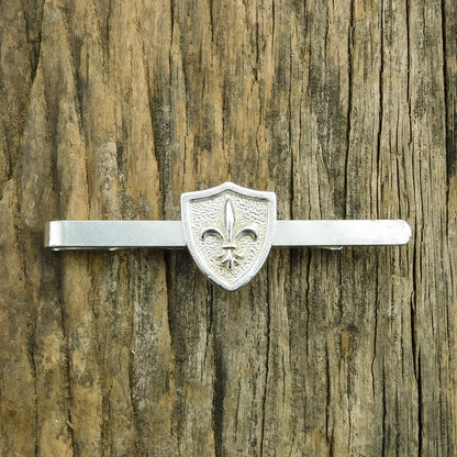 Shield Fleur-de-Lys Tie Clip, Handcast Pewter with a Highly Polished Finish