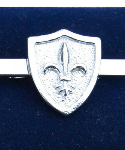 Shield Fleur-de-Lys Tie Clip, Handcast Pewter with a Highly Polished Finish