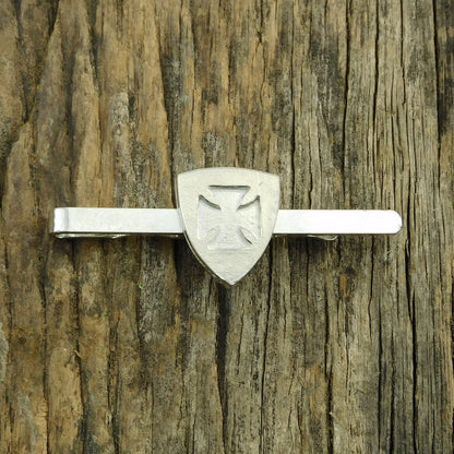 Knights Templar Tie Clip (Shield, Inset Cross), Handcast Pewter Tie Clip, Polished Finish