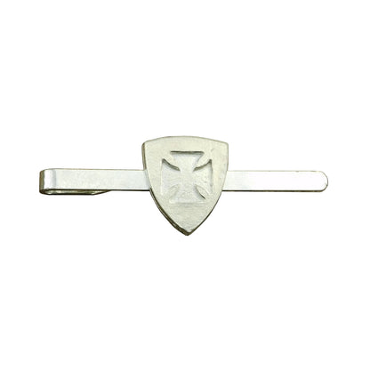 Knights Templar Tie Clip (Shield, Inset Cross), Handcast Pewter Tie Clip, Polished Finish