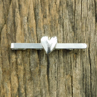 Heart Tie Clip, Handcast Pewter Tie Clip, Polished Finish