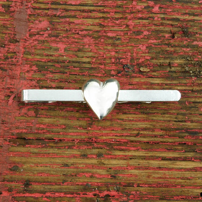 Heart Tie Clip, Handcast Pewter Tie Clip, Polished Finish