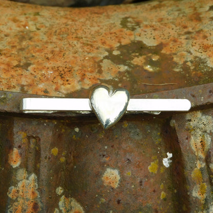 Heart Tie Clip, Handcast Pewter Tie Clip, Polished Finish