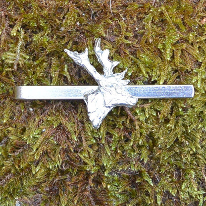 Stag’s Head Tie Clip, Handcast Pewter Tie Clip, Polished Finish