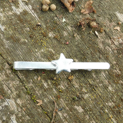 Star Tie Clip, Handcast Pewter Tie Clip, Polished Finish