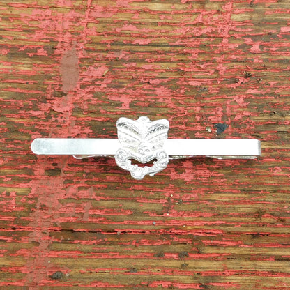 Tiki Tie Clip (Maori Design), Handcast Pewter Tie Clip, Polished Finish