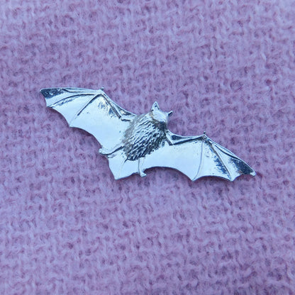 Bat Brooch, Handcast Pewter, Polished Finish