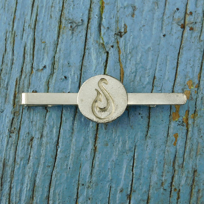 Maori Fish Hook Tie Clip, Handcast Pewter Tie Clip, Polished Finish