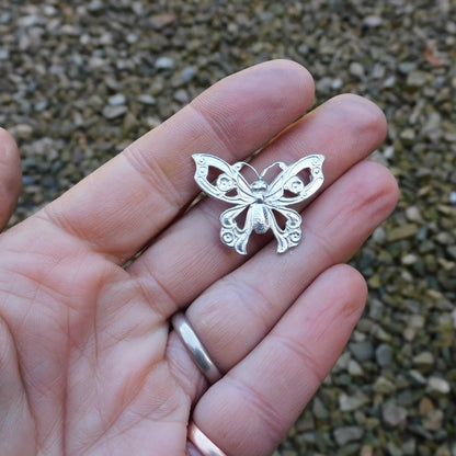 Butterfly Brooch (Open Design), Handcast Pewter, Polished Finish