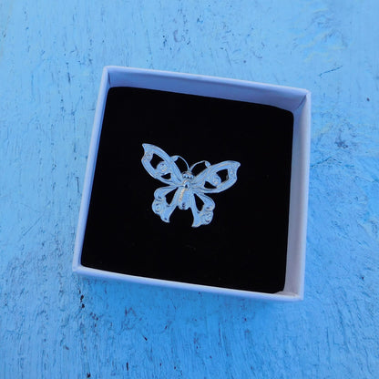Butterfly Brooch (Open Design), Handcast Pewter, Polished Finish