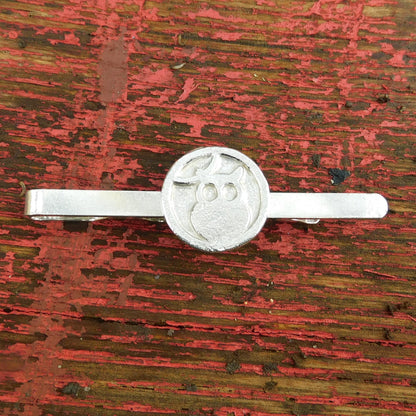 Owl and Moon Tie Clip, Handcast Pewter Tie Clip, Polished Finish